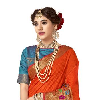 Orange woven cotton  saree with blouse 2