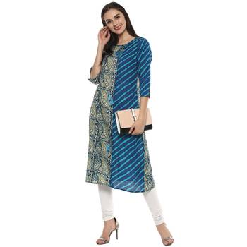 multicoloured printed cotton designer lehariya kurti 1