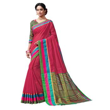 Pink woven chanderi saree with blouse 1
