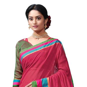 Pink woven chanderi saree with blouse 2