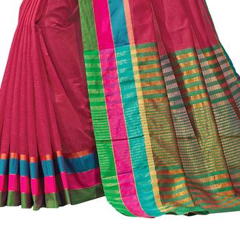 Pink woven chanderi saree with blouse 3