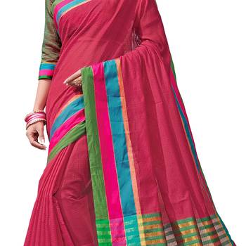 Pink woven chanderi saree with blouse 4