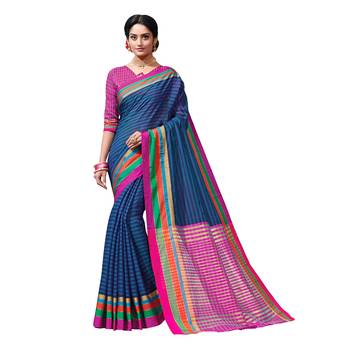 Blue woven chanderi saree with blouse 1