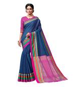 Blue woven chanderi saree with blouse