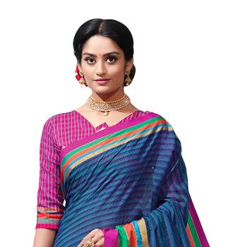 Blue woven chanderi saree with blouse 2