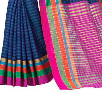 Blue woven chanderi saree with blouse 3