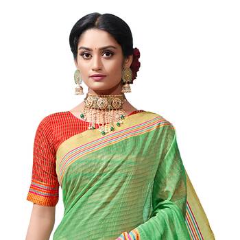 Green woven chanderi saree with blouse 2