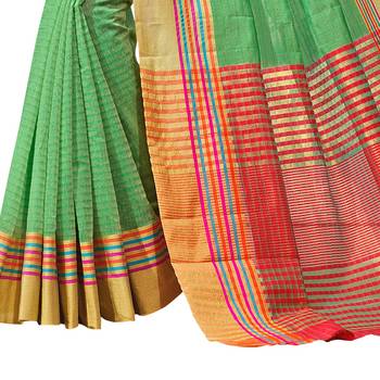 Green woven chanderi saree with blouse 3