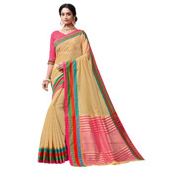 Beige woven chanderi saree with blouse 1