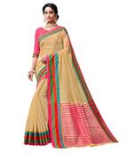 Beige woven chanderi saree with blouse