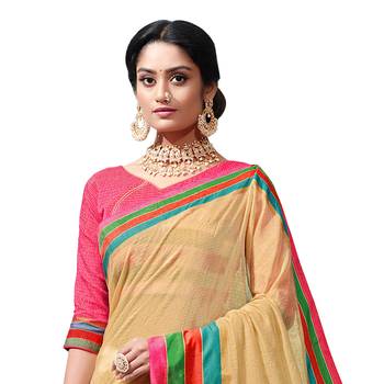 Beige woven chanderi saree with blouse 2