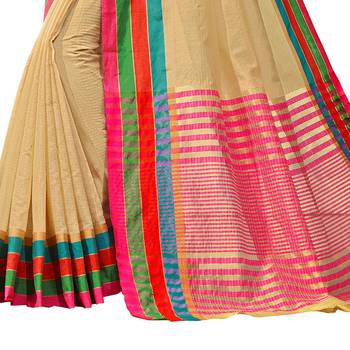 Beige woven chanderi saree with blouse 3