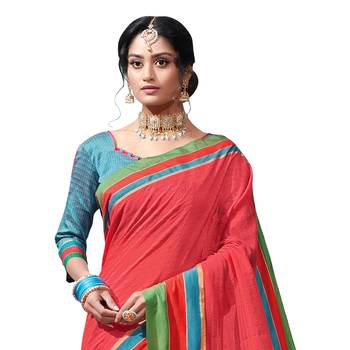 Red woven chanderi saree with blouse 2