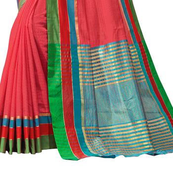 Red woven chanderi saree with blouse 3