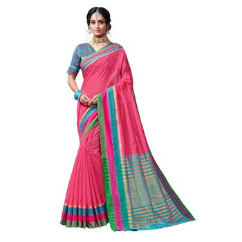 Pink woven chanderi saree with blouse 1