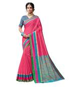 Pink woven chanderi saree with blouse