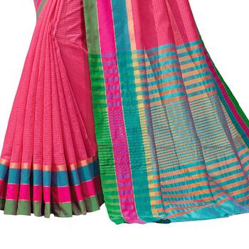 Pink woven chanderi saree with blouse 3