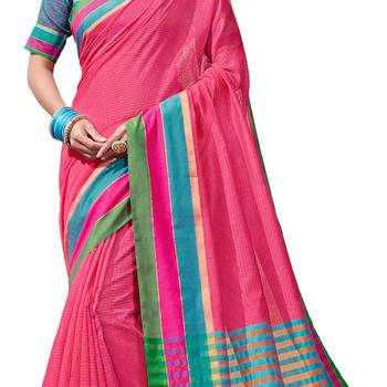 Pink woven chanderi saree with blouse 4