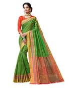 Green woven chanderi saree with blouse