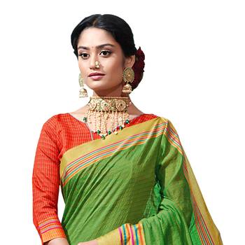 Green woven chanderi saree with blouse 2