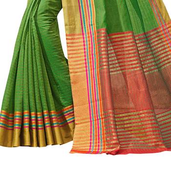 Green woven chanderi saree with blouse 3
