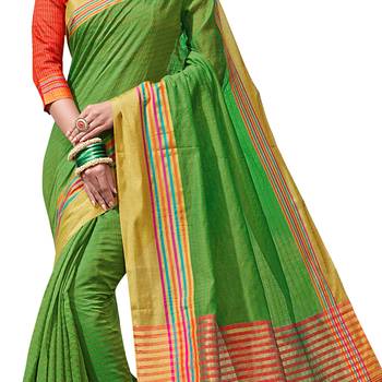 Green woven chanderi saree with blouse 4