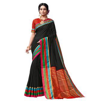 Black woven chanderi saree with blouse 1