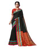 Black woven chanderi saree with blouse