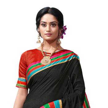 Black woven chanderi saree with blouse 2