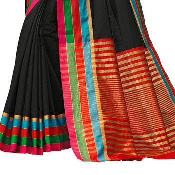 Black woven chanderi saree with blouse 3