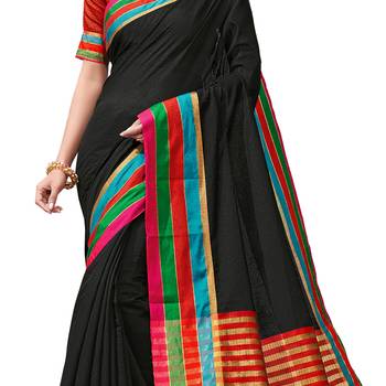 Black woven chanderi saree with blouse 4