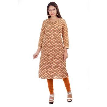 Mustard printed cotton ethnic-kurtis 1