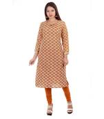 Mustard printed cotton ethnic-kurtis