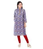Blue printed cotton ethnic-kurtis