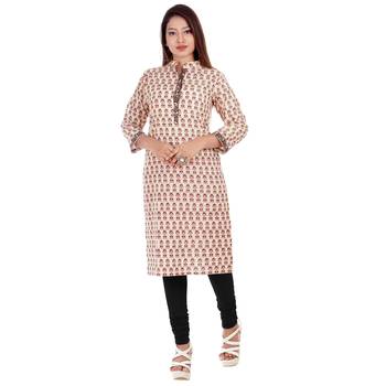 Cream printed cotton ethnic-kurtis 1