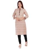Cream printed cotton ethnic-kurtis