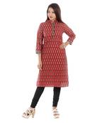 Maroon printed cotton ethnic-kurtis