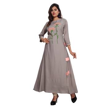 Grey embroidered rayon ethnic-kurtis 1