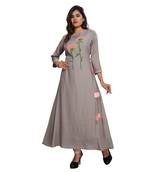 Grey embroidered rayon ethnic-kurtis