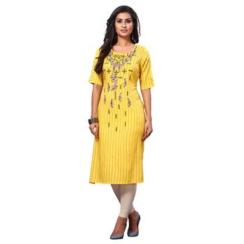 Yellow printed rayon ethnic-kurtis 1