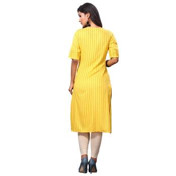 Yellow printed rayon ethnic-kurtis 2