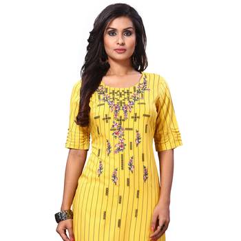 Yellow printed rayon ethnic-kurtis 4