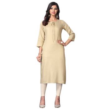 Cream plain rayon ethnic-kurtis 1