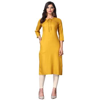 Mustard plain rayon ethnic-kurtis 1