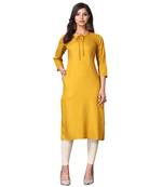 Mustard plain rayon ethnic-kurtis