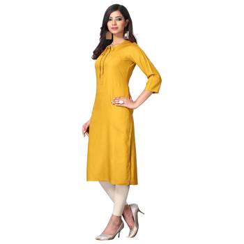 Mustard plain rayon ethnic-kurtis 3