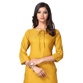 Mustard plain rayon ethnic-kurtis 4