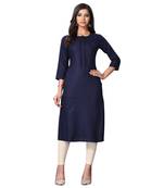 Navy-blue plain rayon ethnic-kurtis