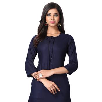 Navy-blue plain rayon ethnic-kurtis 4