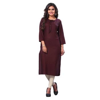 Brown plain rayon ethnic-kurtis 1